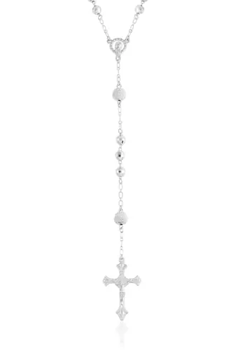 Brass silver plated carved christian rosary bead mala necklace spiritual