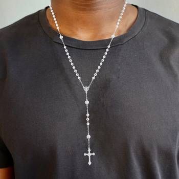 Brass silver plated carved christian rosary bead mala necklace spiritual 5