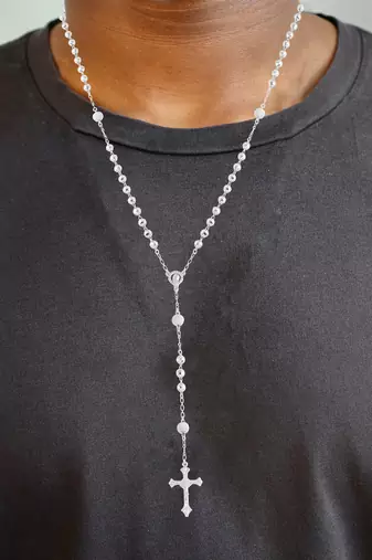 Brass silver plated carved christian rosary bead mala necklace spiritual