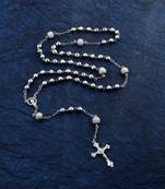 Brass silver plated carved christian rosary bead mala necklace spiritual