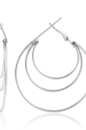 Brass silver plated bali hoop earrings women
