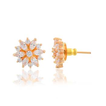 Brass gold imitation diamond women stud earrings 4