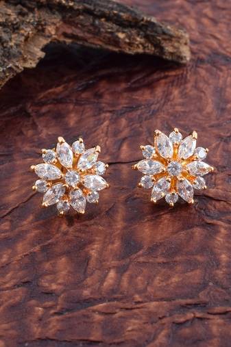 Brass gold imitation diamond women stud earrings