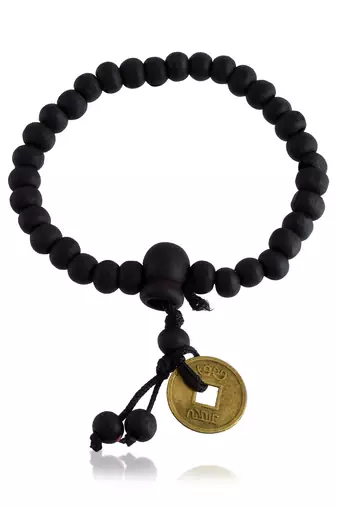 Wooden vastu fengshui lucky coin free size elastic bracelet good luck men women