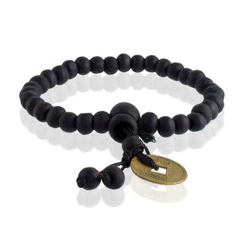 Wooden vastu fengshui lucky coin free size elastic bracelet good luck men women 3