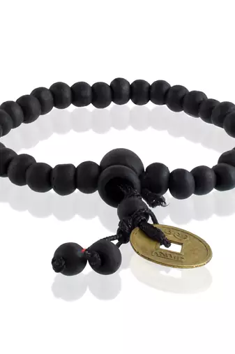 Wooden vastu fengshui lucky coin free size elastic bracelet good luck men women