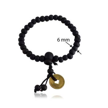Wooden vastu fengshui lucky coin free size elastic bracelet good luck men women 4