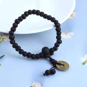 Wooden vastu fengshui lucky coin free size elastic bracelet good luck men women 1