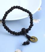 Wooden vastu fengshui lucky coin free size elastic bracelet good luck men women
