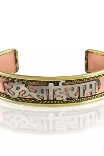 Pure copper free size om sai ram saibaba kada cuff bracelet