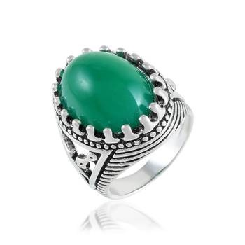 Brass silver green jade finger ring for good luck 2