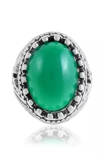 Brass silver green jade finger ring for good luck