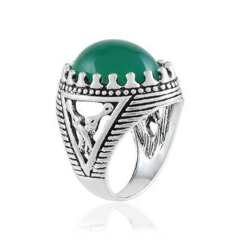 Brass silver green jade finger ring for good luck 4