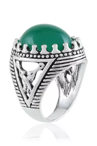 Brass silver green jade finger ring for good luck