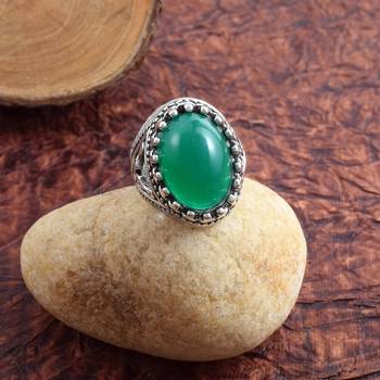 Brass silver green jade finger ring for good luck 1