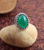 Brass silver green jade finger ring for good luck