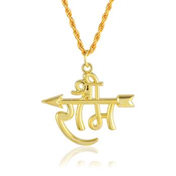 Brass goldplated shri ram chain pendant hindu temple jewellery necklace 2