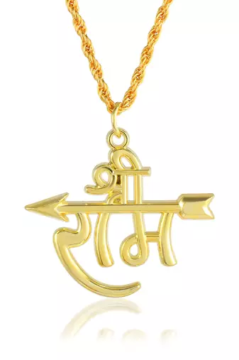 Brass goldplated shri ram chain pendant hindu temple jewellery necklace
