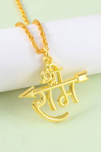 Brass goldplated shri ram chain pendant hindu temple jewellery necklace