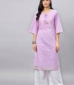 Winered women purple leheriya print with gota hanging straight kurta