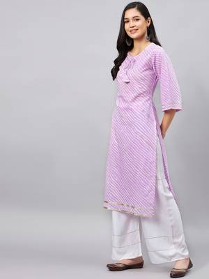 Winered women purple leheriya print with gota hanging straight kurta 2