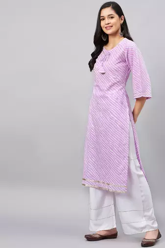 Winered women purple leheriya print with gota hanging straight kurta