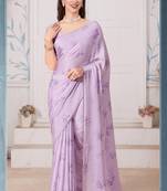 Lavender Zarkan Cut Work Hand Work Satin Saree