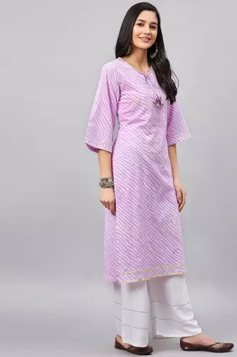 Winered women purple leheriya print with gota hanging straight kurta