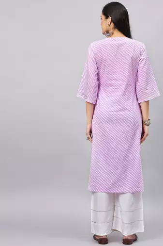 Winered women purple leheriya print with gota hanging straight kurta