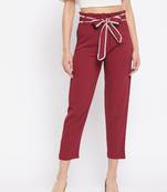 Winered women maroon trouser with lace belt
