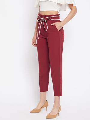 Winered women maroon trouser with lace belt 4