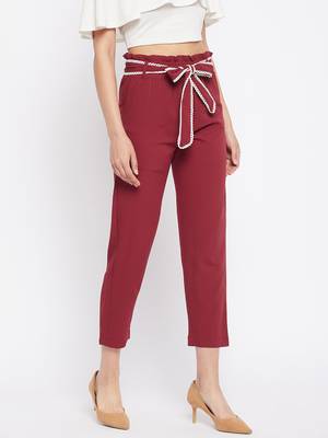 Winered women maroon trouser with lace belt 5