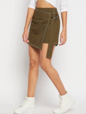Winered women olive mini wrap skirt with adjuster 3