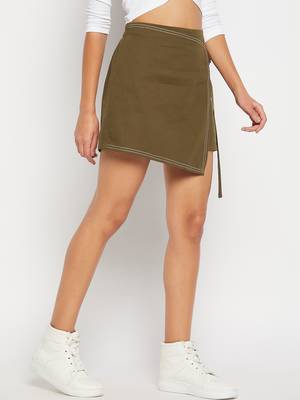 Winered women olive mini wrap skirt with adjuster 4