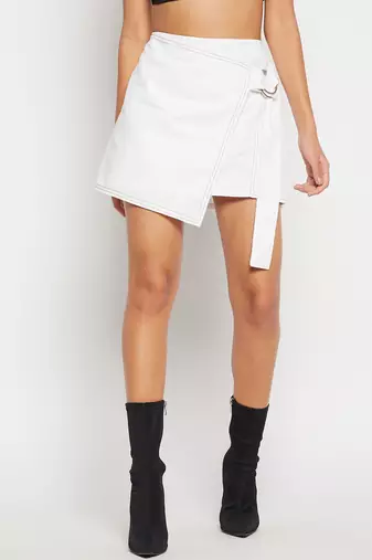 Winered women white mini wrap skirt with adjuster