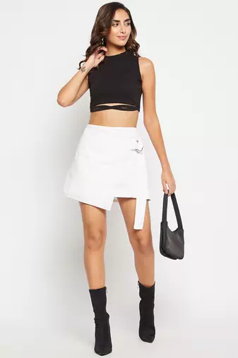Winered women white mini wrap skirt with adjuster