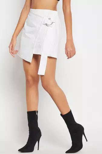 Winered women white mini wrap skirt with adjuster