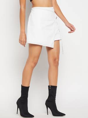 Winered women white mini wrap skirt with adjuster 5