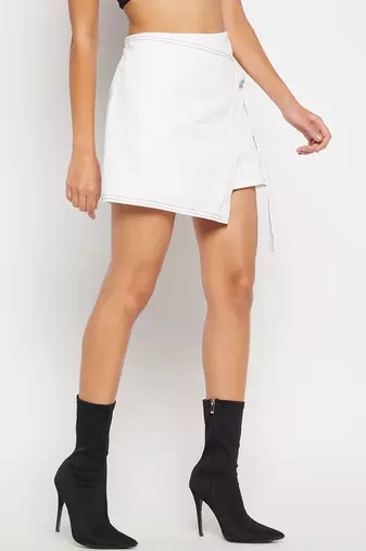 Winered women white mini wrap skirt with adjuster