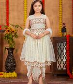 Aarika girls ethnic wear cream colour thread sequin embroidery georgette dhoti kurta set