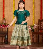 Aarika girls ethnic wear dark green colour beads hand embroidery silk lehenga choli set