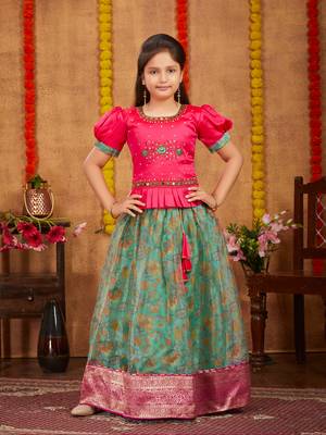Aarika girls ethnic wear rani colour beads hand embroidery silk lehenga choli set 1