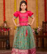 Aarika girls ethnic wear rani colour beads hand embroidery silk lehenga choli set