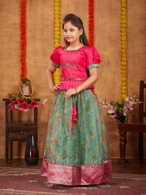 Aarika girls ethnic wear rani colour beads hand embroidery silk lehenga choli set 2