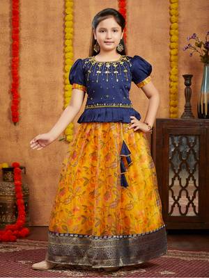 Aarika girls ethnic wear navy blue colour beads hand embroidery silk lehenga choli set 1