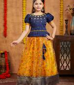 Aarika girls ethnic wear navy blue colour beads hand embroidery silk lehenga choli set