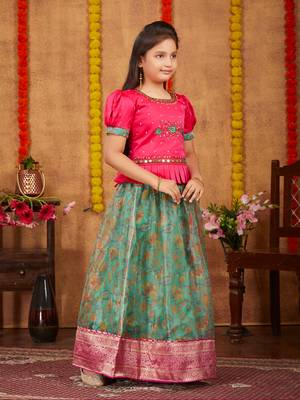 Aarika girls ethnic wear rani colour beads hand embroidery silk lehenga choli set 3