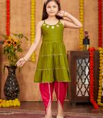Aarika girls ethnic wear mehendi colour sequins with gota lace work rayon dhoti kurta set