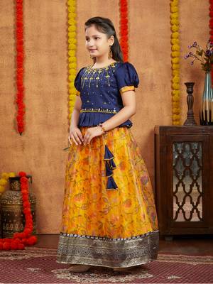 Aarika girls ethnic wear navy blue colour beads hand embroidery silk lehenga choli set 2