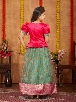 Aarika girls ethnic wear rani colour beads hand embroidery silk lehenga choli set 4